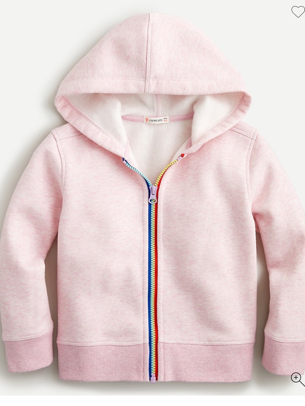 J CREW CREWCUTS Girls' Pink Hooded Sweatshirt w/Rainbow Zip, Sz 12, Like New